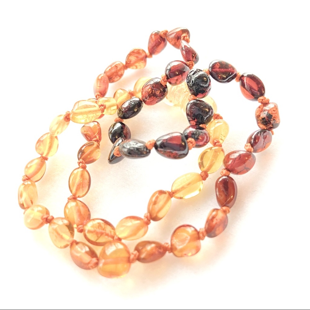 Rainbow Bean Amber Necklace 15”